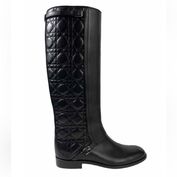 Christian Dior Boots City Cannage High Leather Quilted Riding Black Noir 39 FAIR - Picture 1 of 13